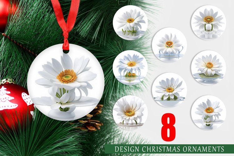 Christmas Ornaments 3D White Flowers