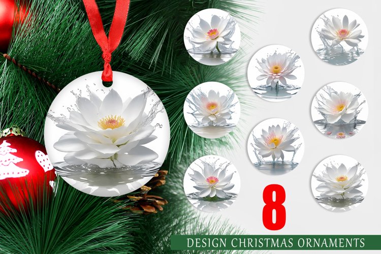 Christmas Ornaments 3D White Flowers Splash Water