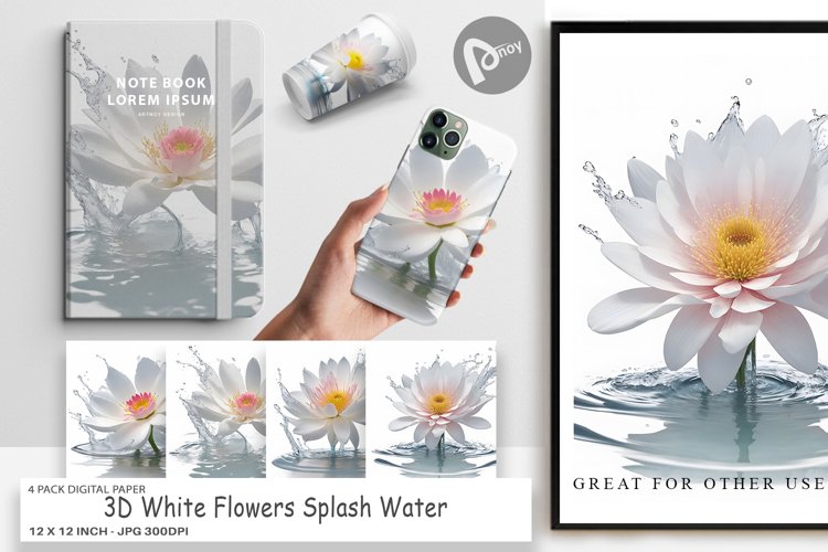 Digital Paper 3D White Flowers