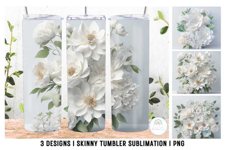20 oz Tumbler Wrap 3D Flowers Sublimation Design PNG example image 1