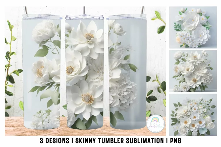20 oz Tumbler Wrap 3D Flowers Sublimation Design PNG