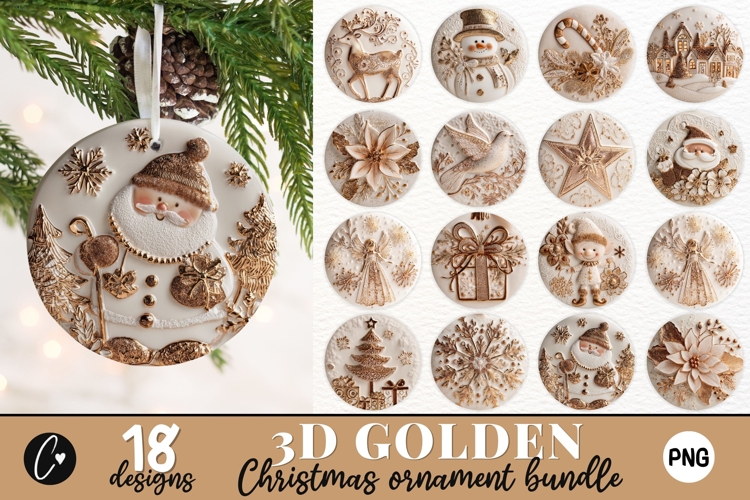 3D Gold Ceramic Christmas Ornament Sublimation Bundle