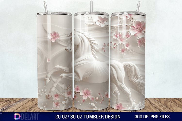 3D White Horse Pink Tumbler Wrap example image 1