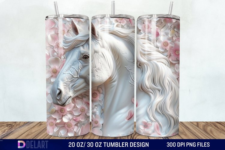 3D White Horse Pink Tumbler Wrap