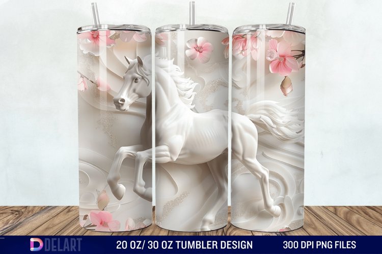 3D White Horse Pink Tumbler Wrap example image 1