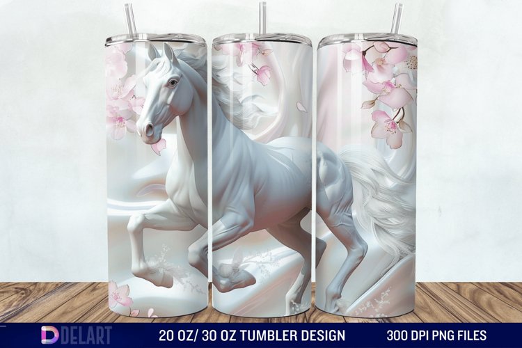 3D White Horse Pink Tumbler Wrap example image 1