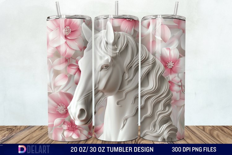 3D White Horse Pink Tumbler Wrap example image 1