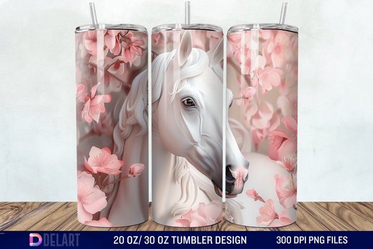 3D White Horse Pink Tumbler Wrap