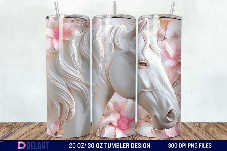 3D White Horse Pink Tumbler Wrap