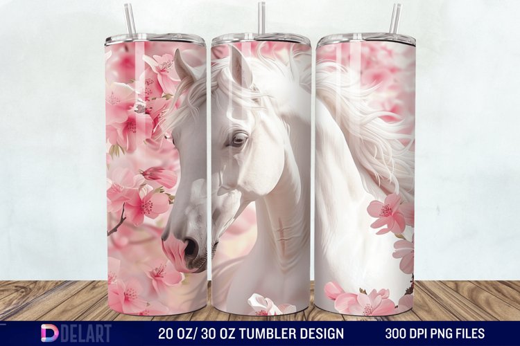 3D White Horse Pink Tumbler Wrap