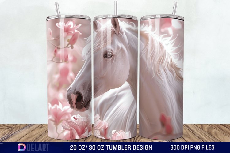 3D White Horse Pink Tumbler Wrap