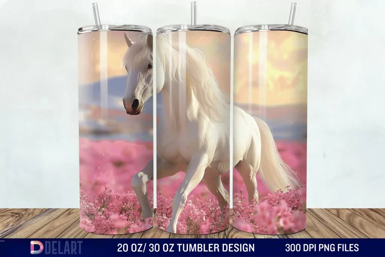 3D White Horse Pink Tumbler Wrap