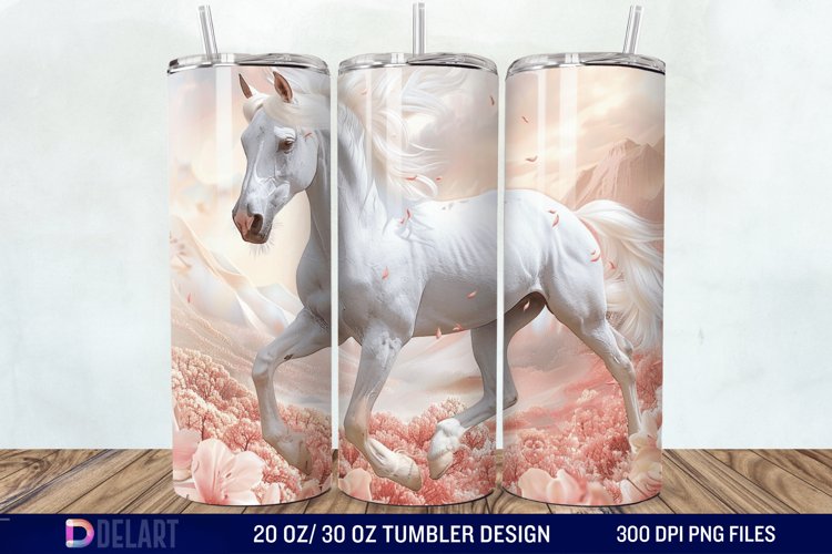 3D White Horse Pink Tumbler Wrap example image 1