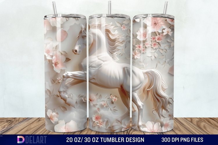 3D White Horse Pink Tumbler Wrap example image 1