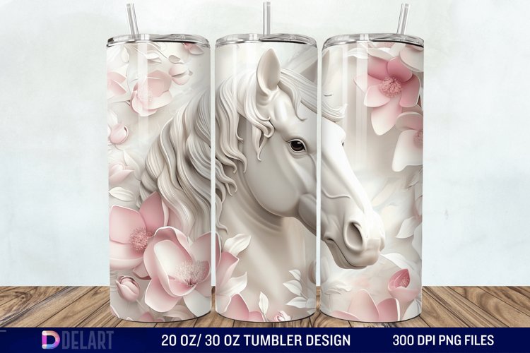 3D White Horse Pink Tumbler Wrap example image 1