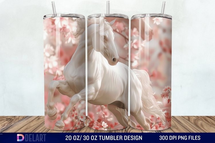 3D White Horse Pink Tumbler Wrap example image 1