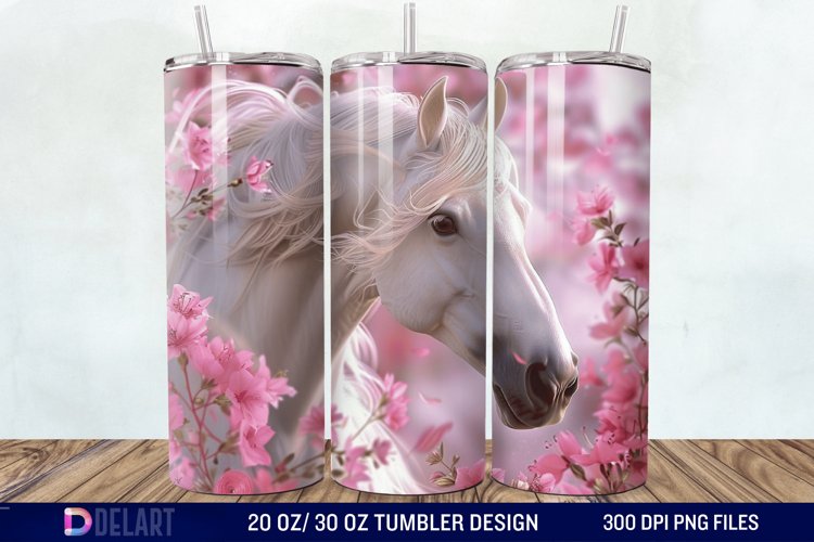 3D White Horse Pink Tumbler Wrap