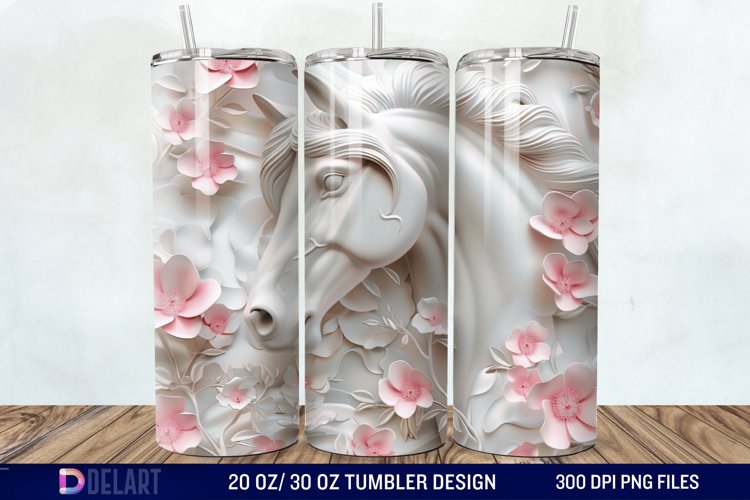 3D White Horse Pink Tumbler Wrap example image 1