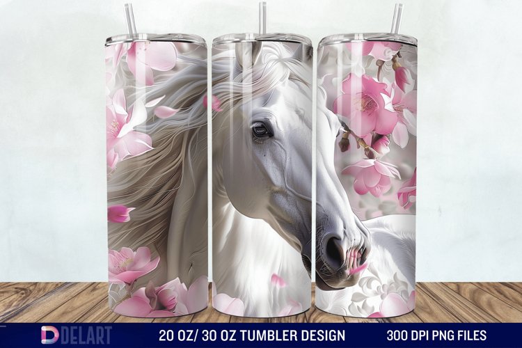3D White Horse Pink Tumbler Wrap