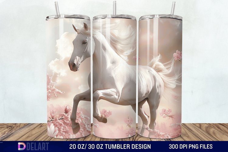 3D White Horse Pink Tumbler Wrap example image 1