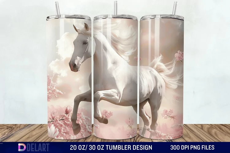 3D White Horse Pink Tumbler Wrap