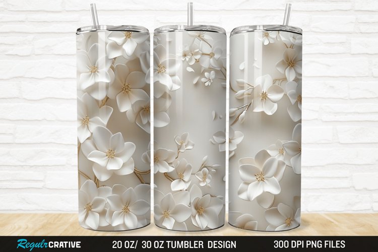 3D White Jasmine Flowers 20/30oz Skinny Tumbler example image 1