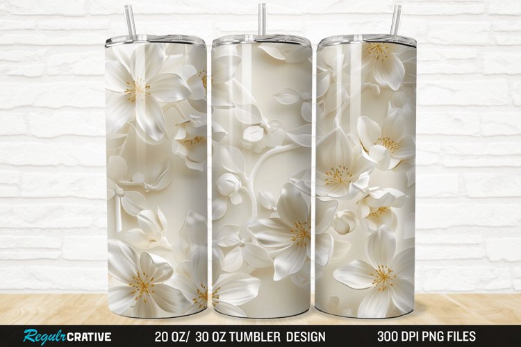 3D White Jasmine Flowers 20/30oz Skinny Tumbler example image 1