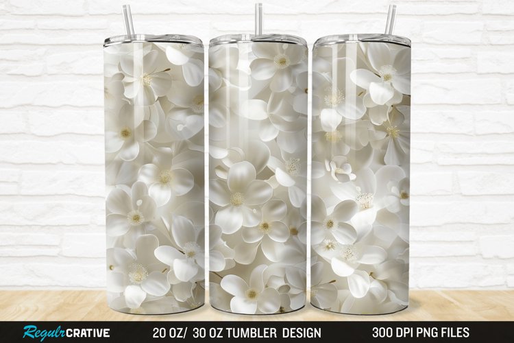 3D White Jasmine Flowers 20/30oz Skinny Tumbler example image 1