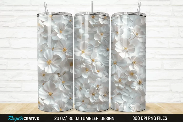3D White Jasmine Flowers 20/30oz Skinny Tumbler