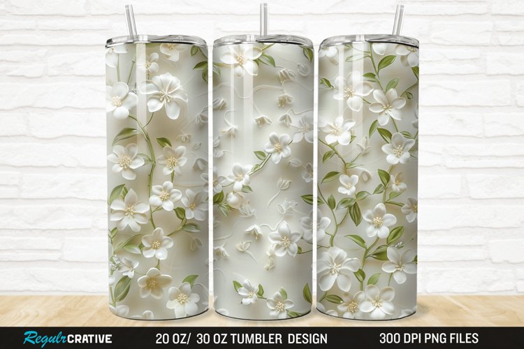 3D White Jasmine Flowers 20/30oz Skinny Tumbler example image 1