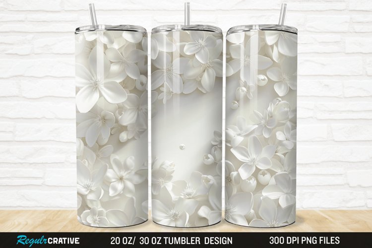 3D White Jasmine Flowers 20/30oz Skinny Tumbler example image 1