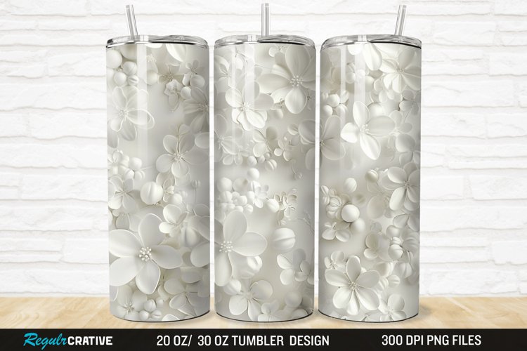 3D White Jasmine Flowers 20/30oz Skinny Tumbler example image 1