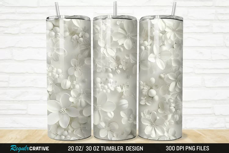 3D White Jasmine Flowers 20/30oz Skinny Tumbler