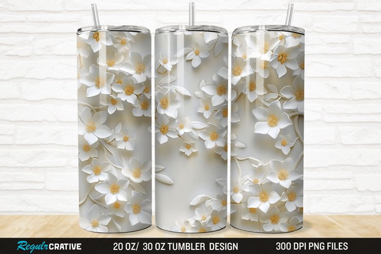 3D White Jasmine Flowers 20/30oz Skinny Tumbler example image 1