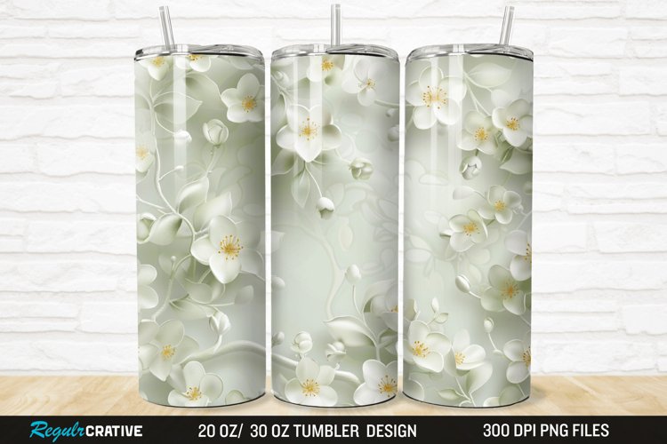 3D White Jasmine Flowers 20/30oz Skinny Tumbler example image 1