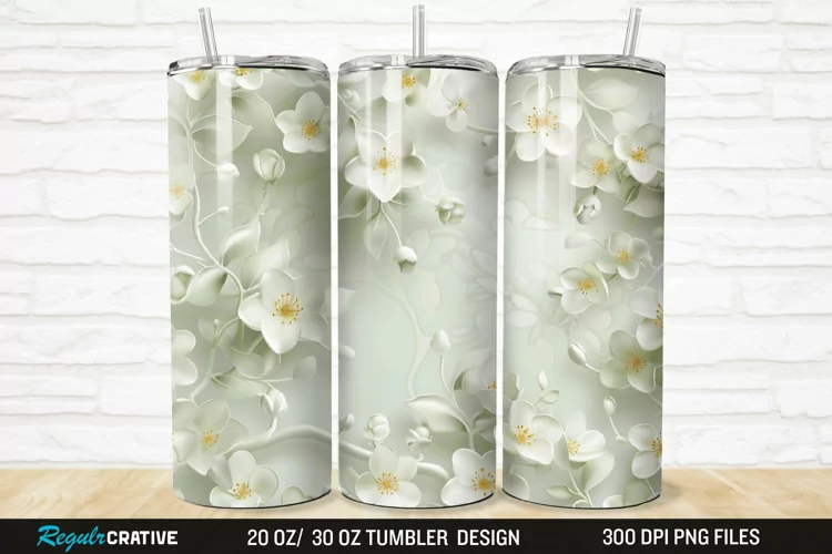 3D White Jasmine Flowers 20/30oz Skinny Tumbler