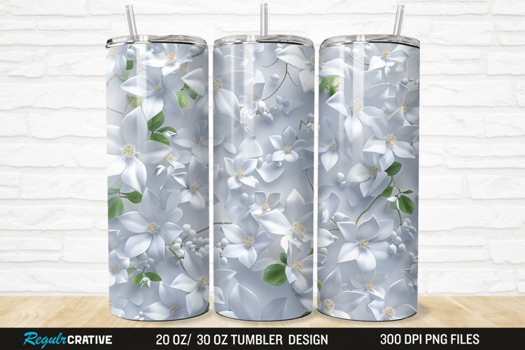 3D White Jasmine Flowers 20/30oz Skinny Tumbler example image 1