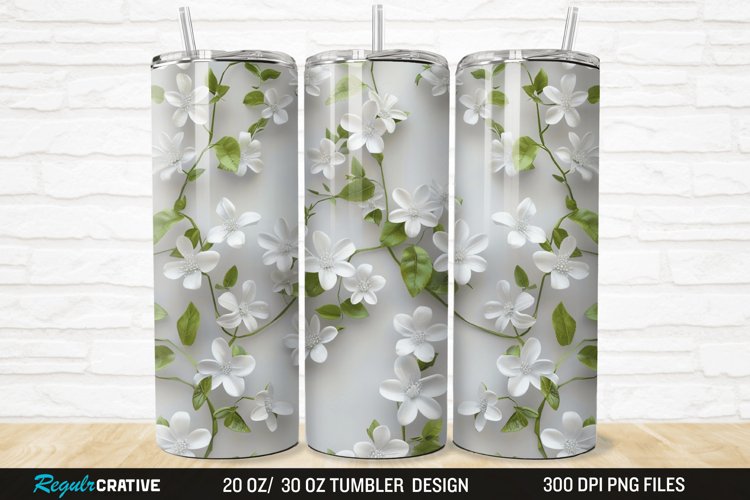 3D White Jasmine Flowers 20/30oz Skinny Tumbler example image 1