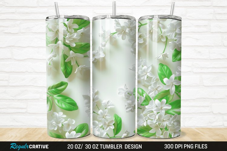 3D White Jasmine Flowers 20/30oz Skinny Tumbler example image 1