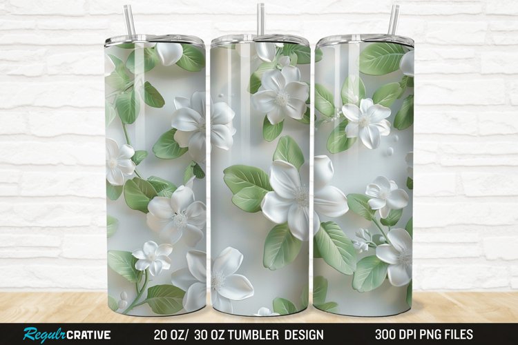 3D White Jasmine Flowers 20/30oz Skinny Tumbler example image 1