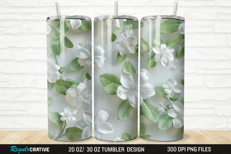 3D White Jasmine Flowers 20/30oz Skinny Tumbler