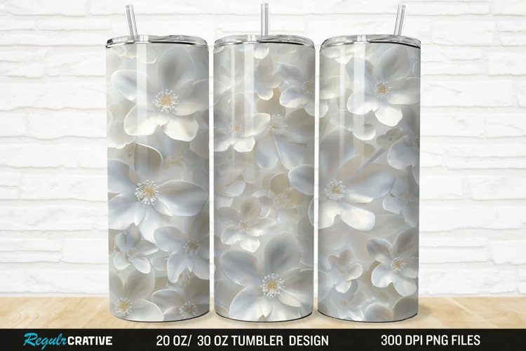3D White Jasmine Flowers 20/30oz Skinny Tumbler