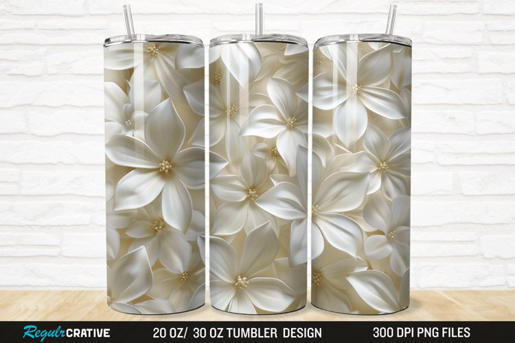 3D White Jasmine Flowers 20/30oz Skinny Tumbler example image 1