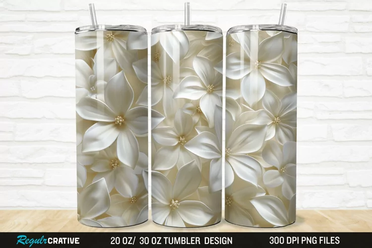 3D White Jasmine Flowers 20/30oz Skinny Tumbler