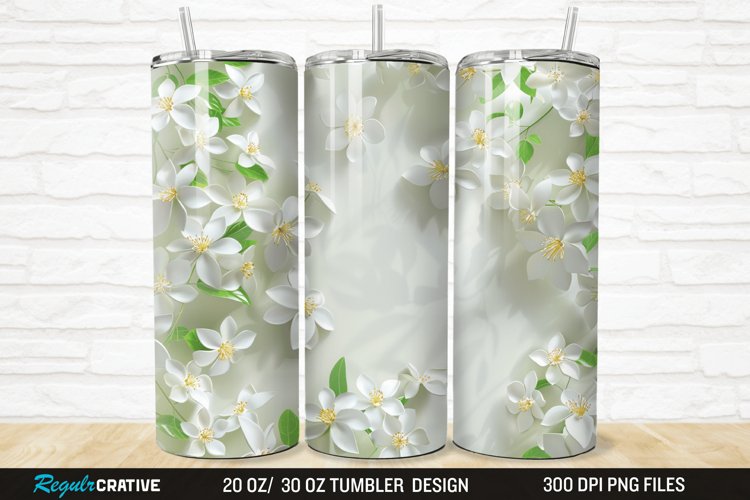 3D White Jasmine Flowers 20/30oz Skinny Tumbler example image 1