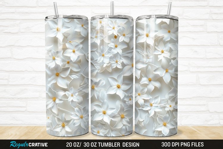 3D White Jasmine Flowers 20/30oz Skinny Tumbler example image 1