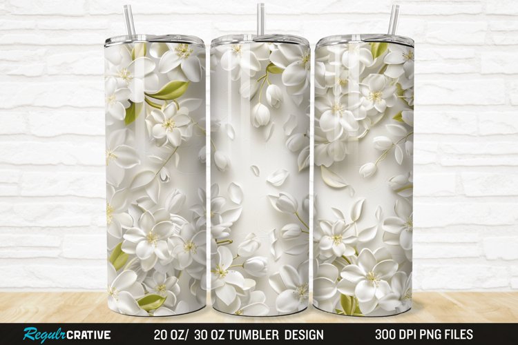 3D White Jasmine Flowers 20/30oz Skinny Tumbler example image 1