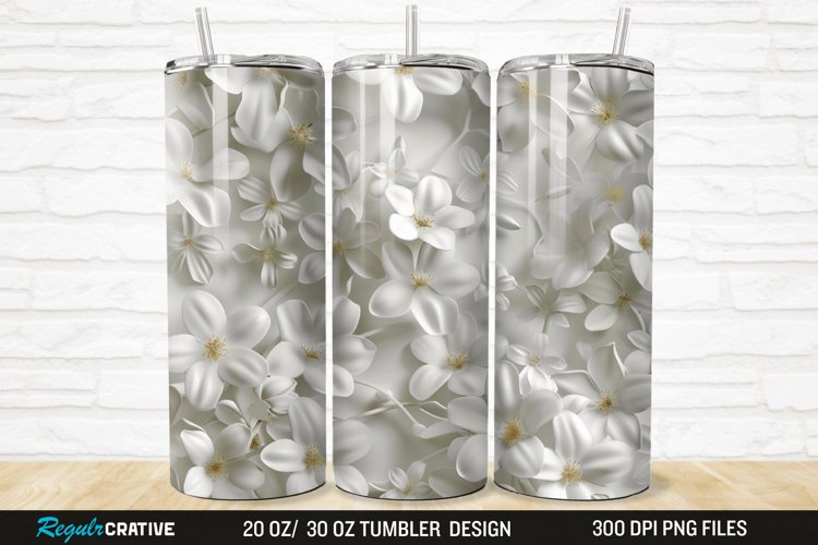 3D White Jasmine Flowers 20/30oz Skinny Tumbler example image 1