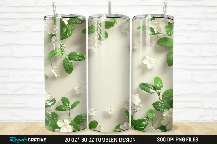3D White Jasmine Flowers 20/30oz Skinny Tumbler