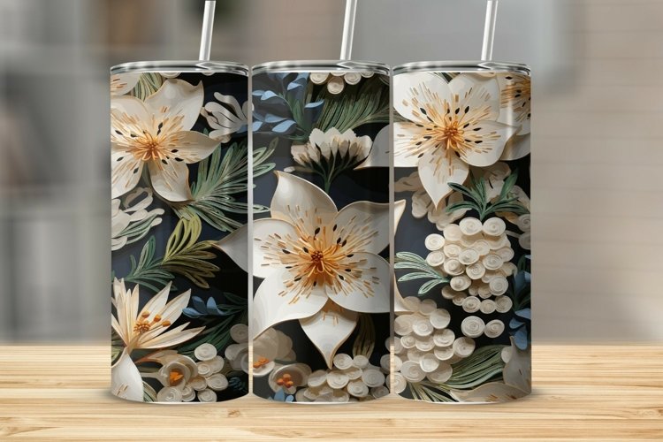 3D White Lillies Sublimation PNG Tumbler, Digital Download